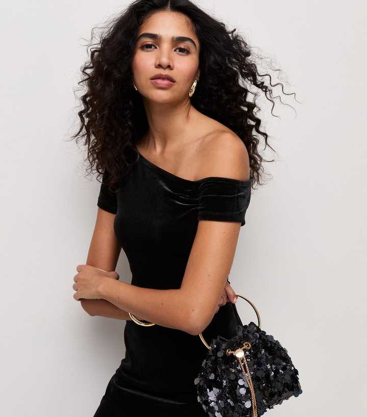 Black Velvet Fallen Shoulder Bodysuit