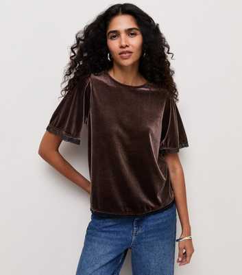 Dark Brown Velvet Lace Trim T-Shirt
