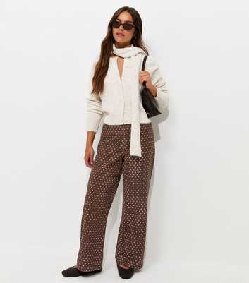 Petite Brown Cotton Polka Dot Wide Leg Jeans