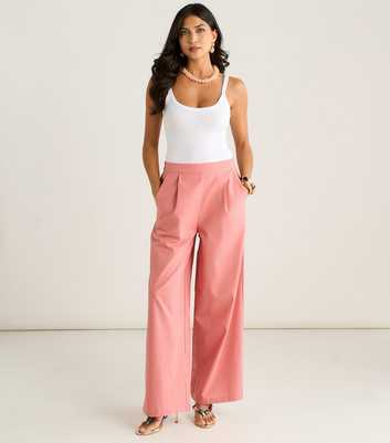 Gini London Pink Pleated Front Wide Leg Trousers