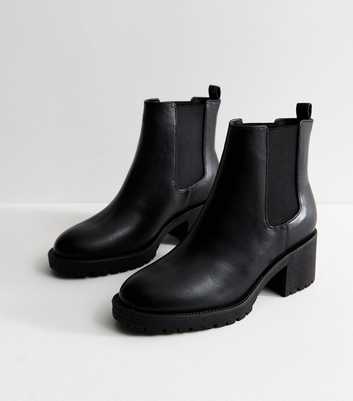 Black Faux Leather Block Heel Chelsea Ankle Boots