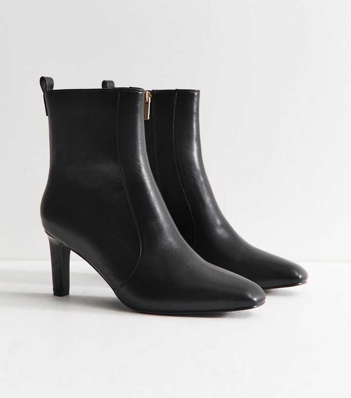 Black Faux Leather Chisel Toe Ankle Boots