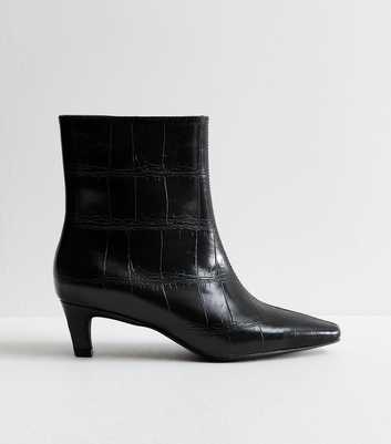 Black Crocodile Effect Faux Leather Ankle Boots