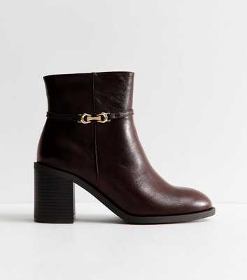 Extra Wide Fit Dark Brown Buckle Block Heel Ankle Boots