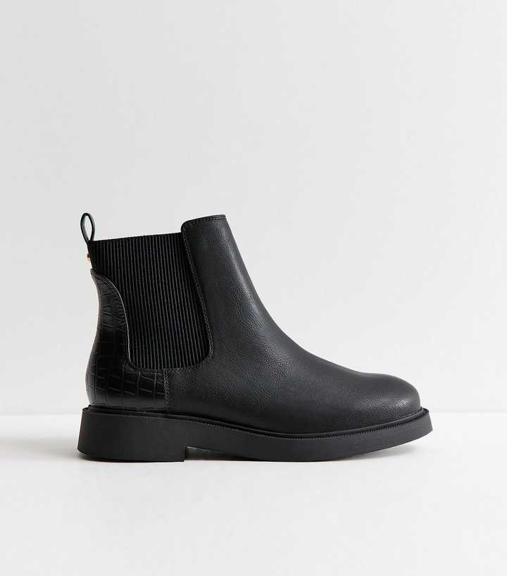 Extra Wide Fit Black Faux Leather Chelsea Boots