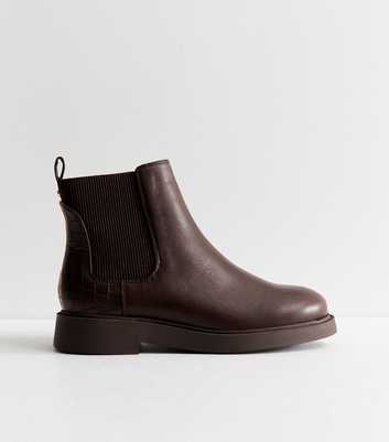 Extra Wide Fit Dark Brown Faux Leather Chelsea Boots