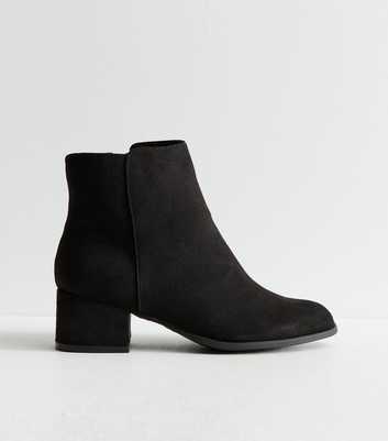 Wide Fit Black Faux Suede Block Heel Ankle Boots