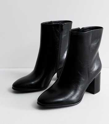 Wide Fit Black Patent Faux Leather Block Heel Ankle Boots