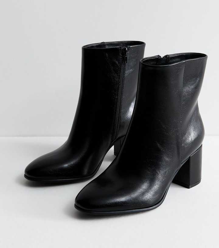 Wide Fit Black Patent Faux Leather Block Heel Ankle Boots
