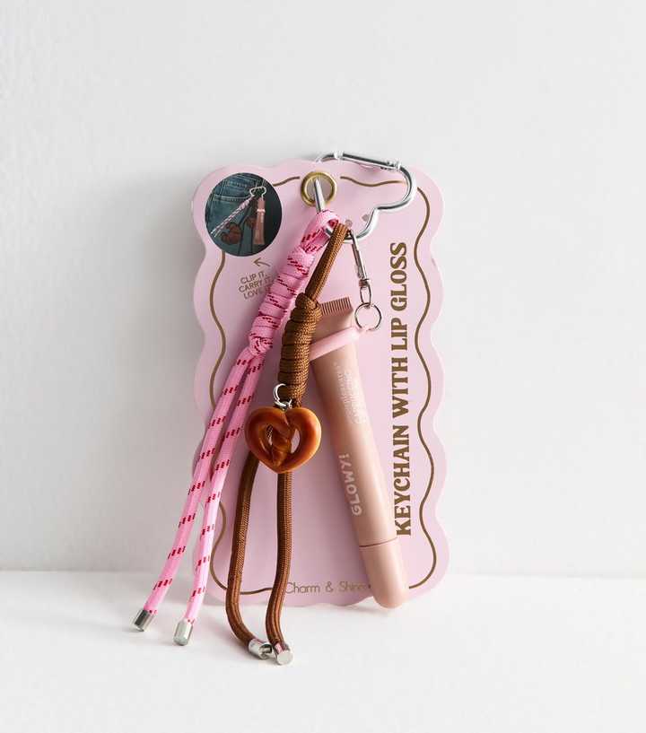 Brown Croissant Charm Lip Gloss Keychain