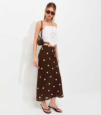 Brown Polka Dot Bias Cut Midi Skirt