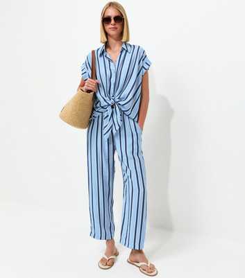 Blue Striped Tapered Trousers