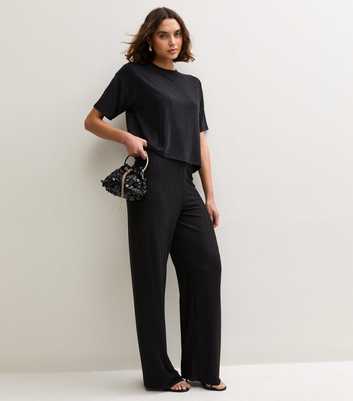 Tall Black Metallic Stripe Wide Leg Trousers