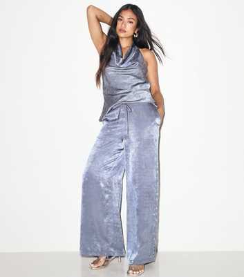 Petite Grey Diamante Shimmery Wide Leg Trousers