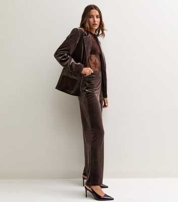 Dark Brown Velvet Wide Leg Trousers