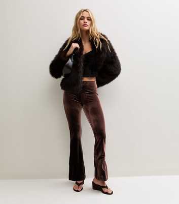 Brown Jersey Velvet Flared Trousers