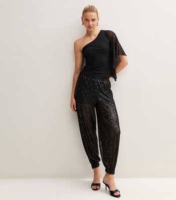 Black Sequin Embellished Cuffed Trousers