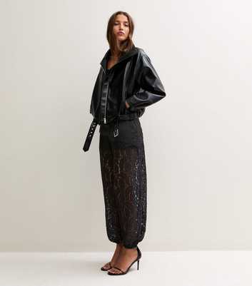 Black Lace Cuffed Balloon Leg Trousers