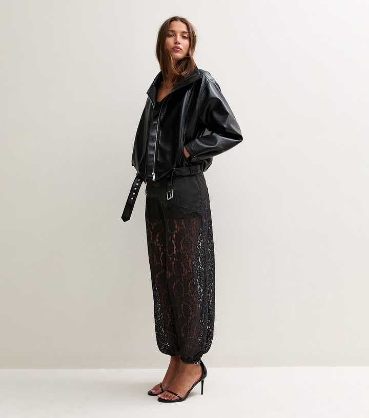 Black Lace Cuffed Balloon Leg Trousers