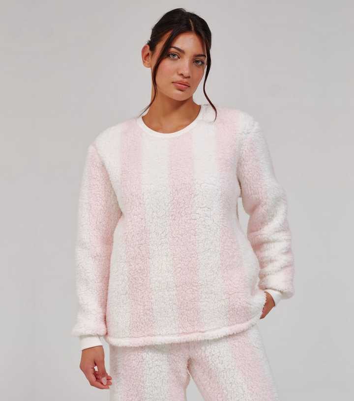Loungeable Pink Stripe Borg Fleece Lounge Set
