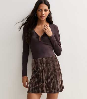 Dark Brown Velvet Mini Skirt