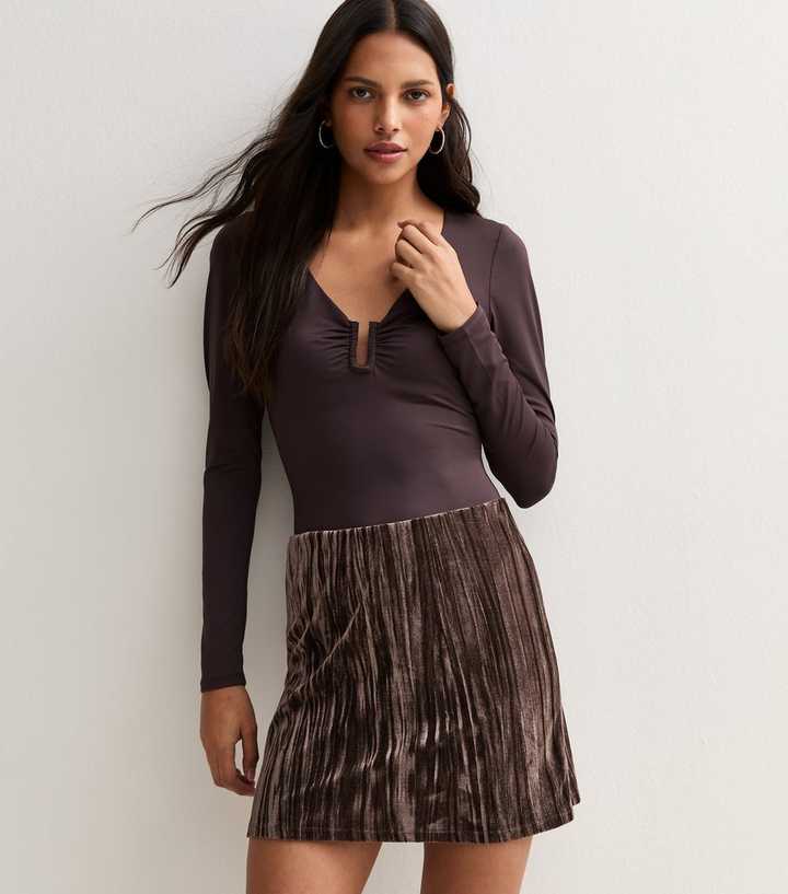 Dark Brown Velvet Mini Skirt