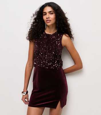 Burgundy Velvet Jersey Notched Hem Mini Skirt