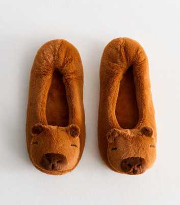 Tan Faux Fur Capybara Slippers