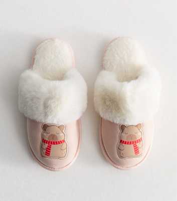 Light Pink Faux Fur Capybara Mule Slippers