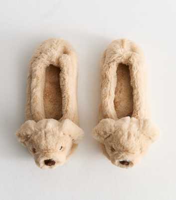 Camel Faux Fur Dog Shaped Slippers