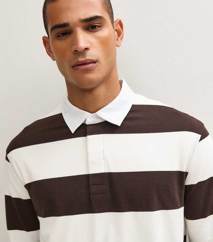 White Cotton Striped Long Sleeve Rugby Shirt