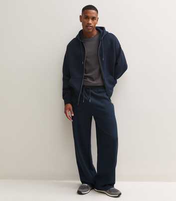 Navy Cotton Rich Boxy Double Ended Zip Hoodie