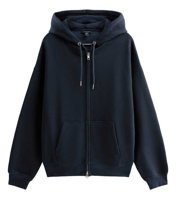 Navy Cotton Rich Boxy Double Ended Zip Hoodie