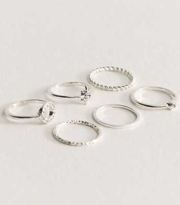 Pack of 6 Silver Tone Diamant?� Stackable Rings