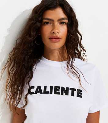 White Cotton Caliente Print Relaxed T-Shirt