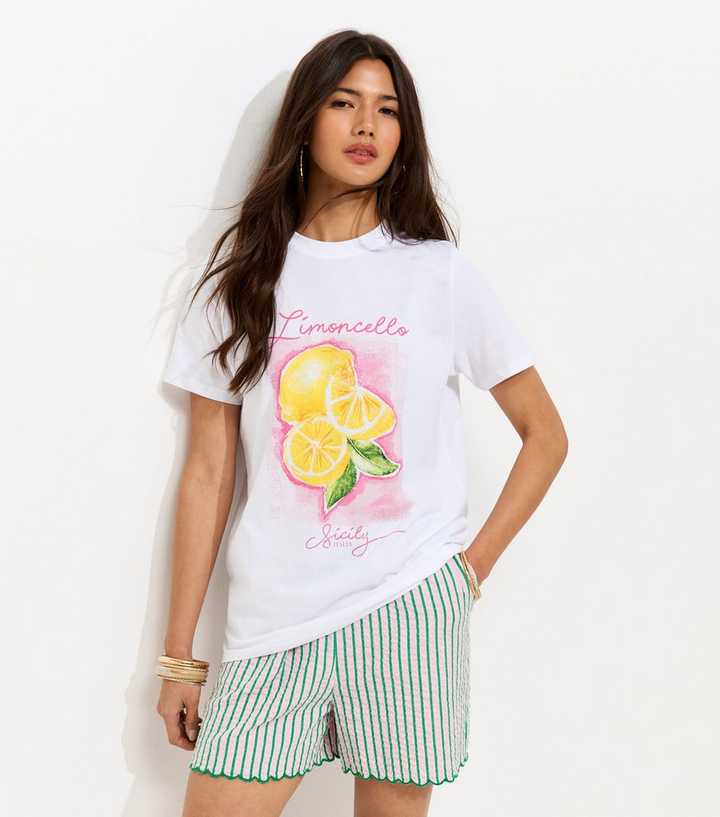 White Cotton Limoncello Print Relaxed T-Shirt