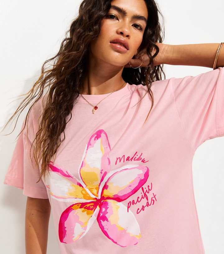 Light Pink Hibiscus Oversized T-Shirt