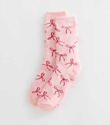 Light Pink Cosy Knit Bow Pattern Ankle Socks