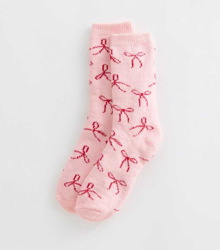Light Pink Cosy Knit Bow Pattern Ankle Socks