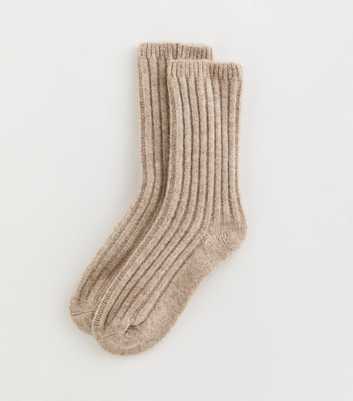 Camel Chunky Rib Knit Ankle Socks