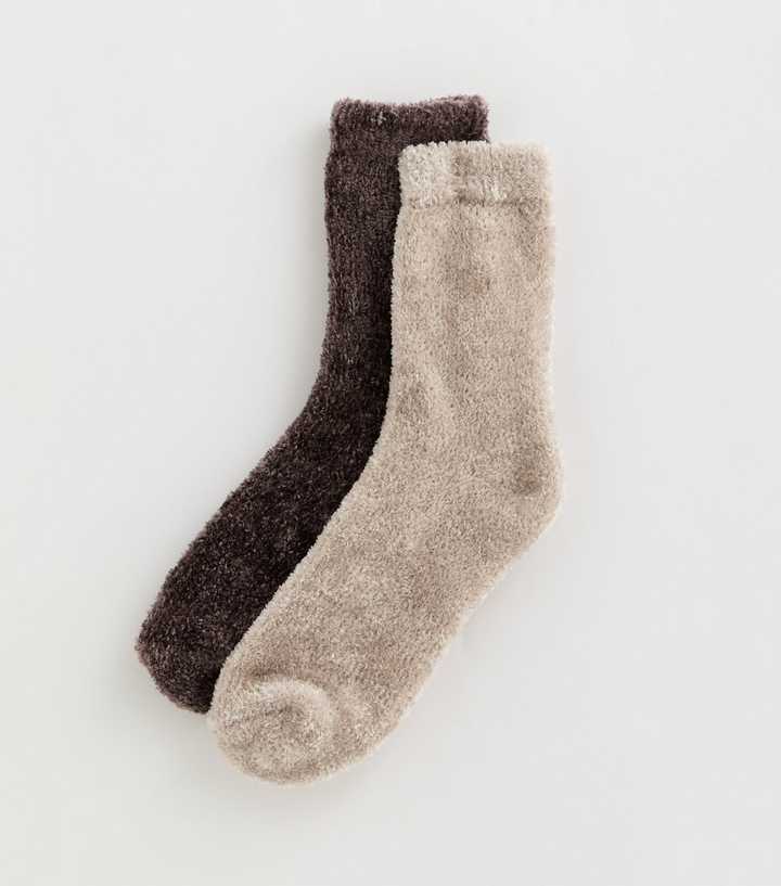 Pack of 2 Brown and Mink Chenille Ankle Socks