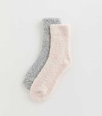 Pack of 2 Pink and Grey Fluffy Ankle Socks