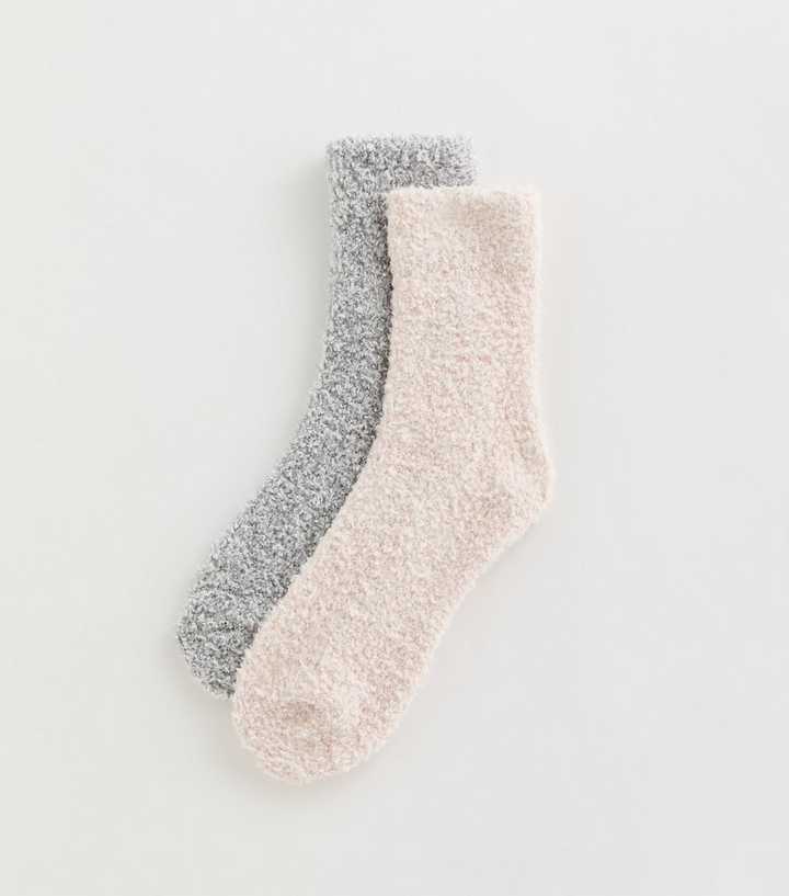 Pack of 2 Pink and Grey Fluffy Ankle Socks