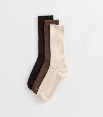 Pack of 3 Mid Brown Ribbed Ankle Socks