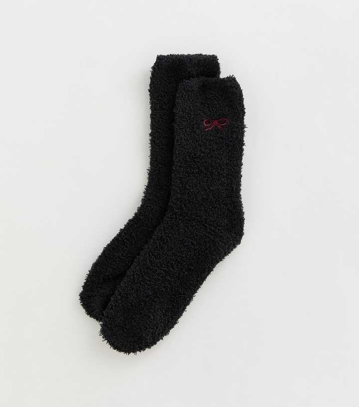 Black Fluffy Bow Embroidered Ankle Socks