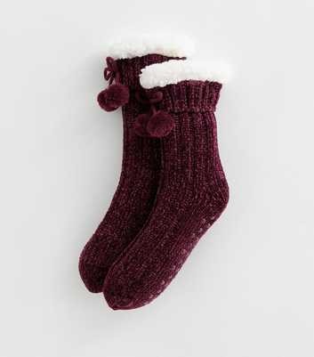 Dark Burgundy Knit Fleece Lined Slipper Socks