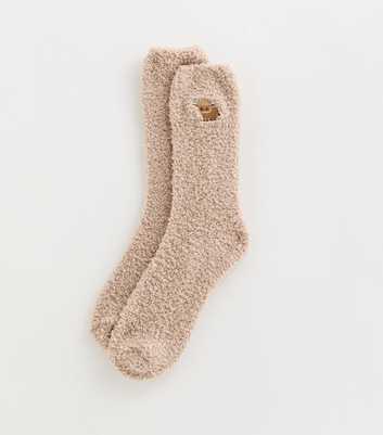 Oatmeal Fluffy Embroidered Cow Ankle Socks