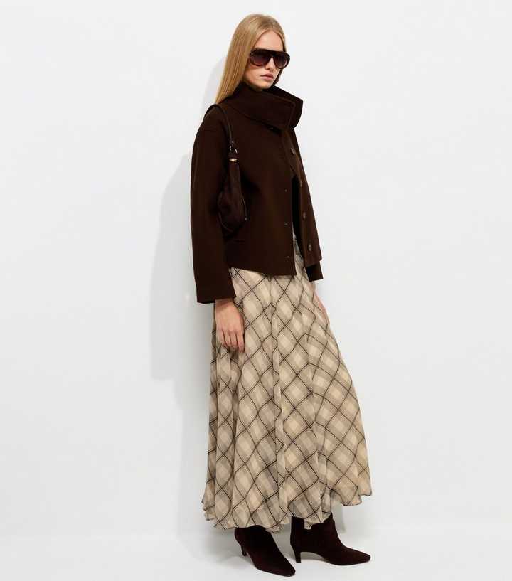 Cream Chiffon Check Hanky Hem Midi Skirt