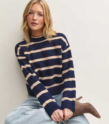 Blue Midweight Knit Striped Crew Neck Jumper