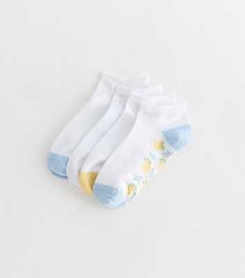 Pack Of 4 White Cotton Rich Lemon and Striped Trainer Liner Socks